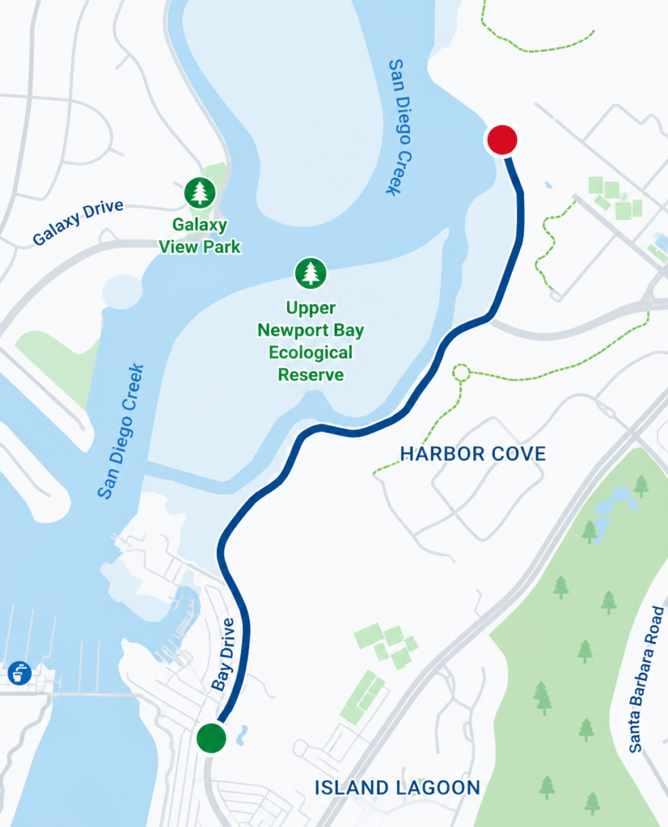Newport Mesa Spirit Run Competitive Adult Mile point-to-point course overview map